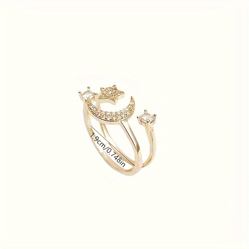 Adjustable Star & Moon Ring with CZ Stainless Steel